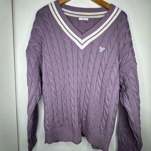 Aritzia TNA Clay Purple Cable Knit V-Neck Sweater